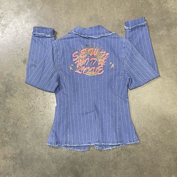 Anthropologie Love Stitch 70’s Style Embroidered Boho Denim Jacket - Picture 5 of 9